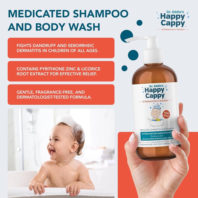 Happy Cappy حزمة حل العناية بالبشرة ثلاث خطوات - شامبو قشرة الرأس للأطفال، غسول الجسم للأكزيما وكريم مرطب للأطفال والصغار، يقلل من الحكة، مختبر من قبل أطباء الجلد، خالي من العطور - Image 4